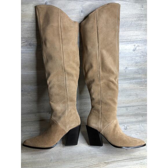 Dolce Vita Lupin Knee High Boots Women's 6 E WC Wide Calf Mushroom Suede Heeled - Picture 5 of 6